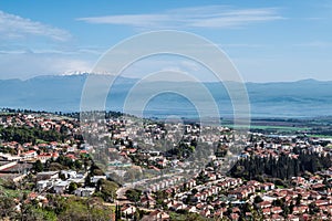 Israel, Rosh Pinna, view of the Hula Valley, Golan Heights.