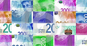 Israel Shekel 200 ILS banknotes abstract color mosaic pattern