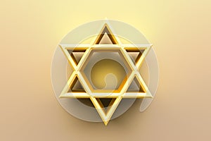 Israel star. Seal of Solomon icon. Jewish Star of David six sointed star. Gold hexagram on white background. 3d illustration