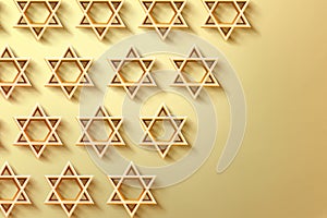 Israel star. Seal of Solomon icon. Jewish Star of David six sointed star. Gold hexagram on white background. 3d illustration