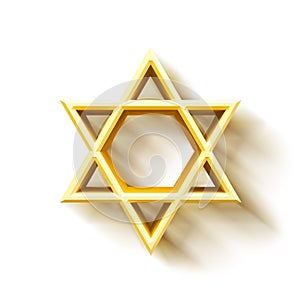 Israel star. Seal of Solomon icon. Jewish Star of David six sointed star. Isolated gold hexagram on white background. 3d