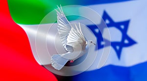 Israel, United Arab Emirates, UAE flag with dove of peace