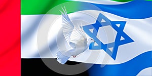 Israel, United Arab Emirates, UAE flag with dove of peace