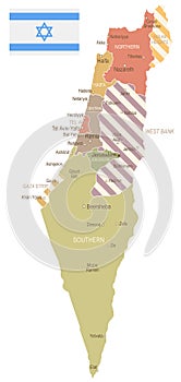 Israel - vintage map and flag - illustration