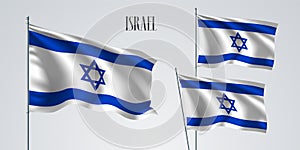 Israel waving flag set of vector illustration
