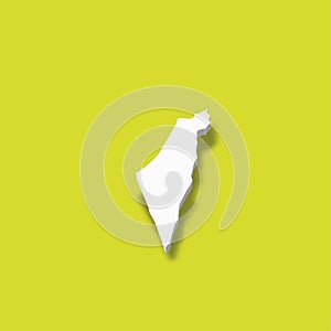 Israel - white 3D silhouette map of country area with dropped shadow on green background. Simple flat vector