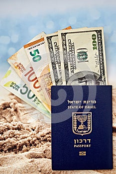 Israeli citizen international passport hundred dollar bills euro and shekels