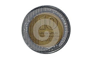 Israeli coins- 10 Shekels isolated on White