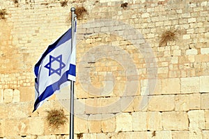 The Israeli Flag against the Wailing Wall photo