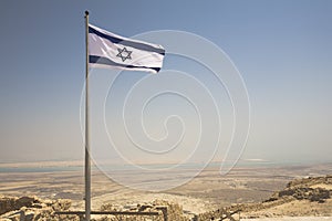 Israeli flag flying over Masada