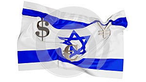 Israeli Flag with Interwoven Global Currency Symbols Representing Economic Exchange