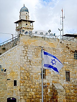 Israeli flag in the Western Wall Plaza, Jerusalem, Israel.