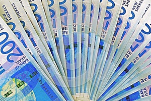 Israeli money notes. Fan of shekel banknotes