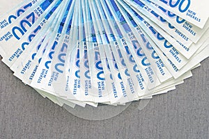 Israeli money notes. Fan of shekel banknotes