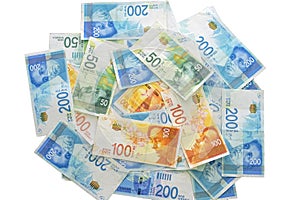 Israeli money notes isolated on a white background