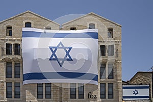Israeli National Flags on Jerusalem, Israel, Buildings