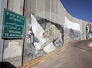 Israeli separation wall in the West Bank town of Bethlehem