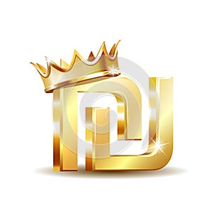 Israeli shekel currency golden shiny symbol with golden crown, vector illustration