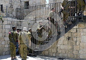 Israeli Soldiers Climbing Steps to Ramparts, Jerusalem