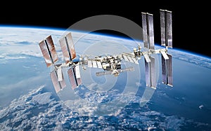 ISS station on orbit of the Earth planet. Elements of this image furnished by NASA