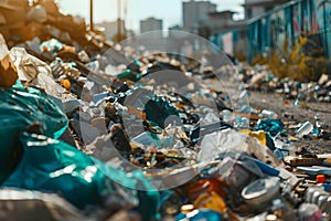 The issue of overconsumption highlighted by a significant quantity of household waste. Concept photo