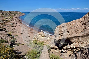 Issyk-Kul lake shore, located in northern Tian Shan mountains in eastern Kyrgyzstan, it is seventh deepest lake in the world