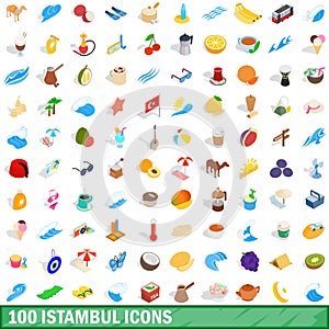 100 istambul icons set, isometric 3d style photo