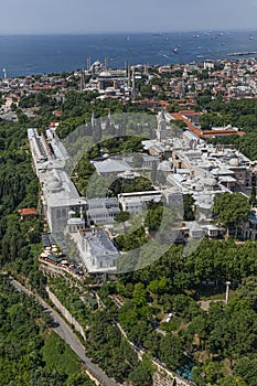 Istanbul aerial photo. View of from helicopter ; Historic Peninsula, Topkapi palace.