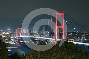 Istanbul background photo. Bosphorus Bridge and cityscape of Istanbul at night