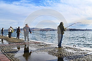 Istanbul bosphorus, fishing rod with the fish hunting