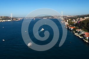 Istanbul bosporus and 15 Temmuz sehitler bridge with asia and europue side buildings