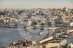 Istanbul city center. Orient and occident seaside. Galata bridge. Turkey photo