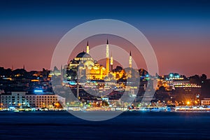 Istanbul city and Mosque at night in Turkey.