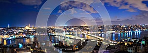 Istanbul city panoramic top view at night.