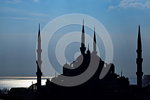 Istanbul cityscape. Blue mosque silhouette. Turkey