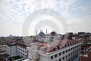 Istanbul cityscape. City roofs and Blue mosque. Turkey