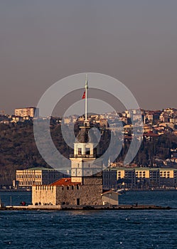 Istanbul cityscape and Maiden`s Tower or Leander`s Tower KÃÂ±z Kulesi view