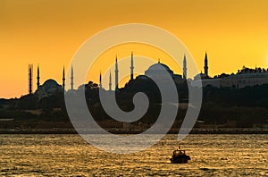 Istanbul cityscape at sunset, Turkey.