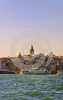 Istanbul cityscape in Turkey with Galata Tower.