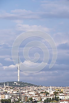 istanbul communications tower, Camlica tower, with residential houses underneath, copy space photo