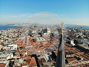 Istanbul, culture and historical capital of Turkey. Aerial photo from above. City view and landscape photo by drone. Moscue