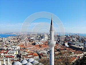 Istanbul, culture and historical capital of Turkey. Aerial photo from above. City view and landscape photo by drone. Moscue