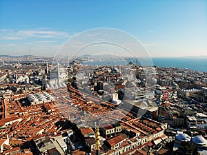 Istanbul, culture and historical capital of Turkey. Aerial photo from above. City view and landscape photo by drone. Moscue