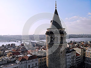 Istanbul, culture and historical capital of Turkey. Aerial photo from above. City view and landscape photo by drone. The Galata