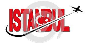 Istanbul flag text with plane and swoosh illustration