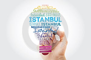 Istanbul light bulb word cloud, travel concept background