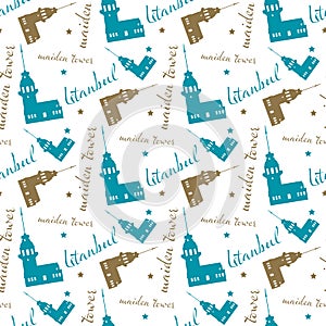 seamless istanbul maiden tower pattern and background vector illustration