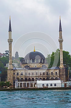 Istanbul mosque under restoration on Bosporus coast Turkey