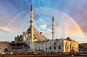 Istanbul - New Mosque, Yeni Cami in the evening with Rainbow, Em