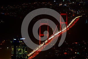 Istanbul night aerial view, tall buildings and plazas. photo